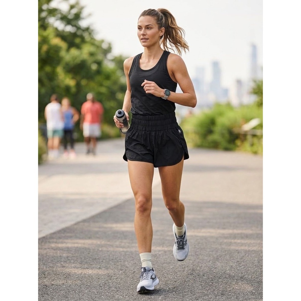 High Rise Smocked FP Movement Black Nylon Way Home Shorts Size L Large